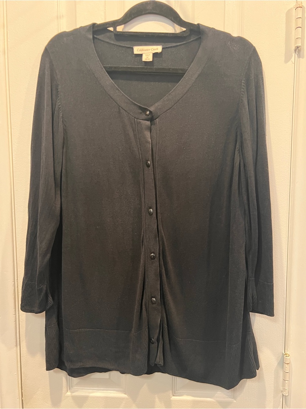 Coldwater Creek Black Silk Rayon Blend Cardigan Sweater V-Neck Button Up Sz 2X
